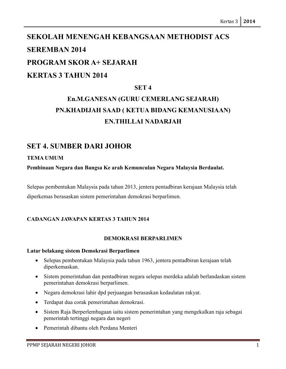 Soalan Jawapan Kertas 3 Sejarah Spm 2014