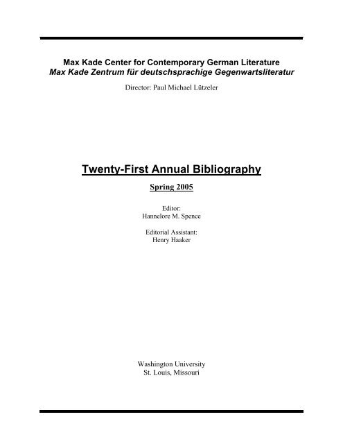 Twenty-First Annual Bibliography Spring 2005 - Department of ...