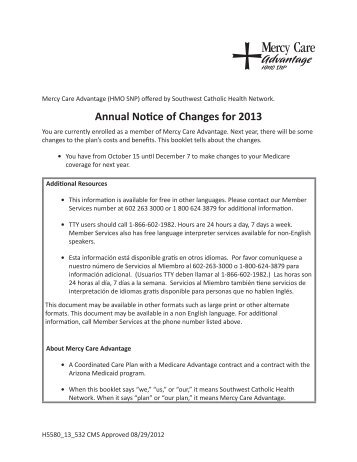 Annual Notice of Changes for 2013 - Mercy Care Plan