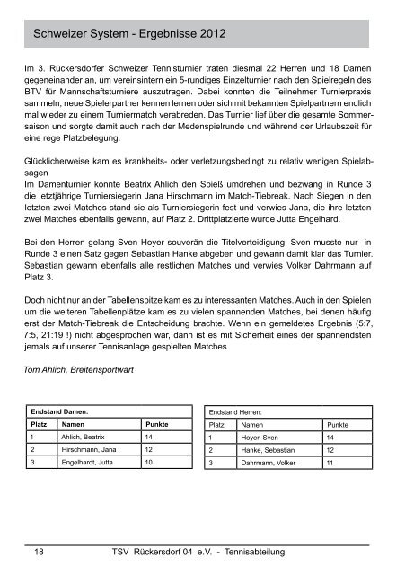 Jahreshauptversammlung - Mannschaften ... - TC Rückersdorf