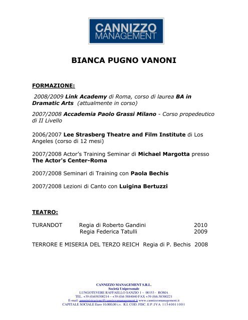 CV Bianca Pugno Vanoni - Cannizzo Management