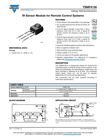 TSMP4138 IR Sensor Module for Remote Control Systems - Vishay
