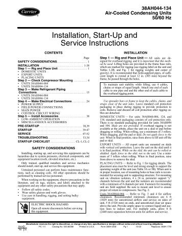 Installation, Start-Up and Service Instructions - Carrier