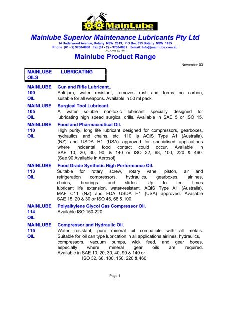 Gear Oil Compatibility Chart