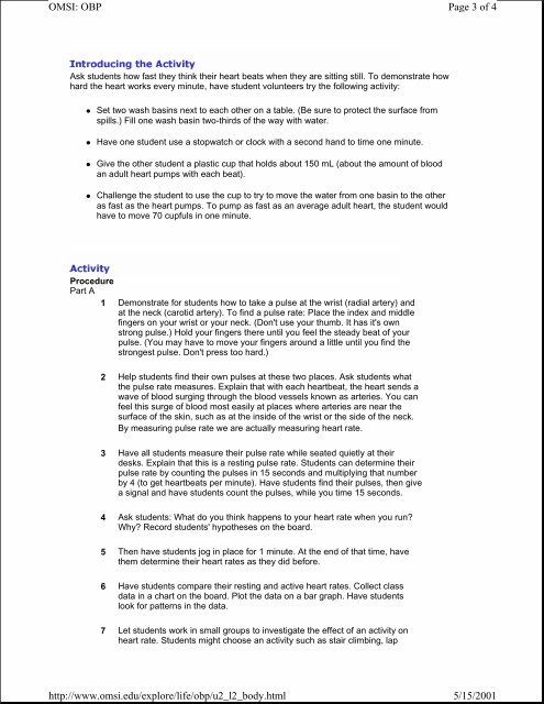 Lesson 2: Effects of Exercise on Heart Rate and Breathing Rate - OMSI