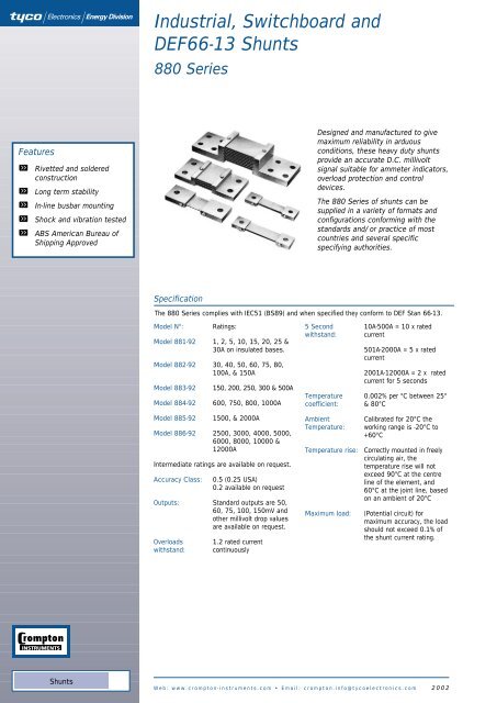 Technical Specifications - Crompton Western Canada Inc.