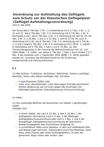 Verordnung zur Aufstallung vom 09.05.2006 - Verband der Hühner ...