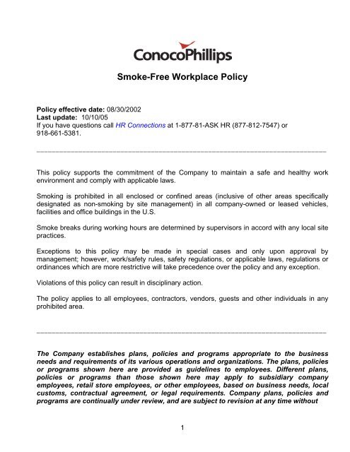 Smoke-Free Workplace Policy - ConocoPhillips
