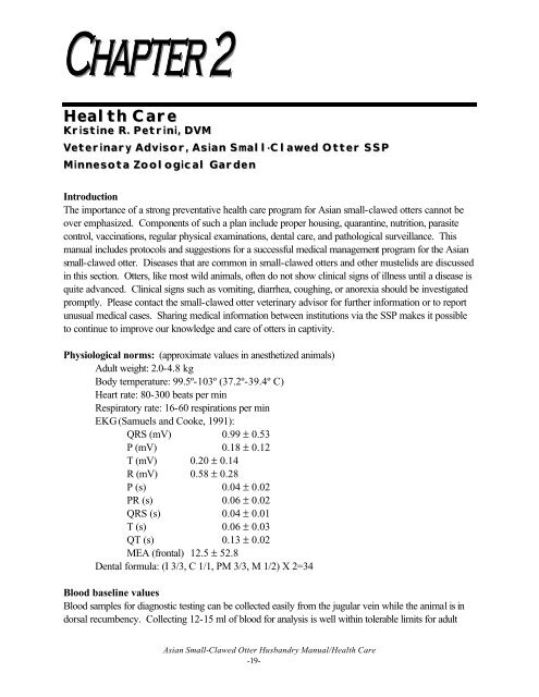 Asian Small-Clawed Otter Husbandry Manual (1998)