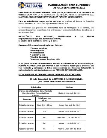 matriculaciÃ³n para el periodo abril a septiembre 2012 - Universidad ...