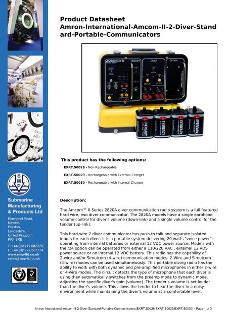 Product Datasheet: Amron-International-Amcom-II-2-Diver-Standard ...