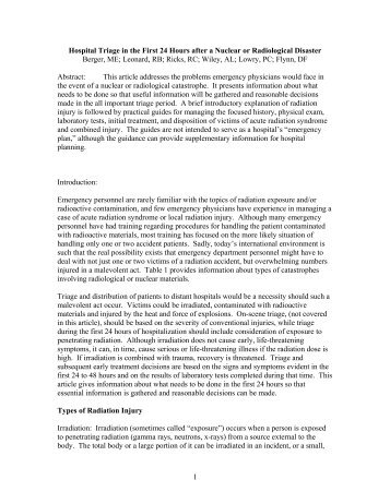 Hospital Triage in the First 24 Hours after a Nuclear or Radiological ...