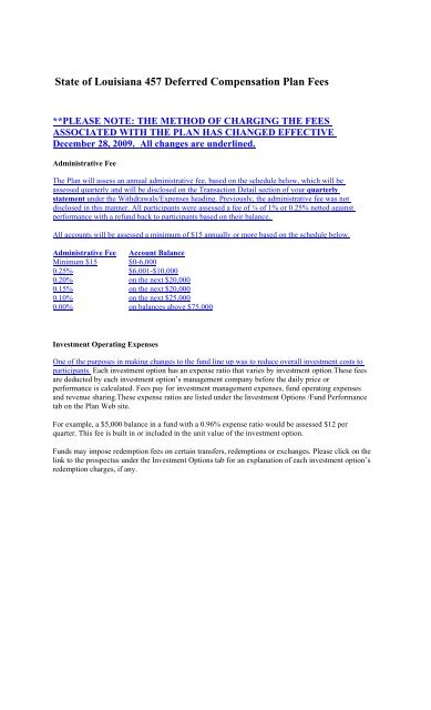 State Of Louisiana 457 Deferred Compensation Plan Fees