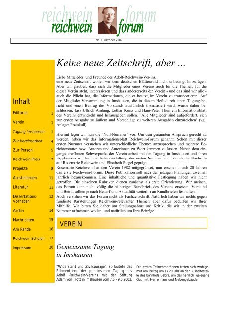 Keine neue Zeitschrift, aber ... - Adolf-Reichwein-Verein