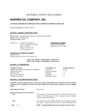 Autoguard ht lithium complex grease no 2 - Warren Oil Company, Inc.