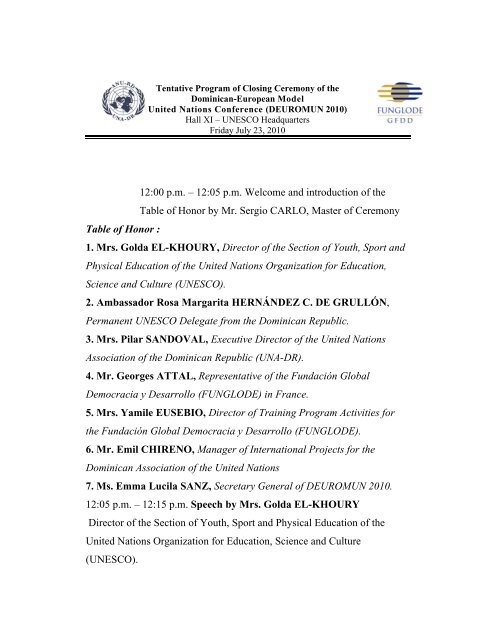 Tentative Program of Closing Ceremony