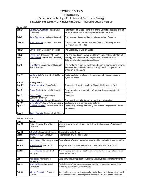 Seminar Series - Department of Ecology, Evolution, and Organismal ...