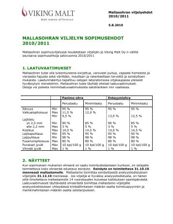 MALLASOHRAN VILJELYN SOPIMUSEHDOT 2010/2011