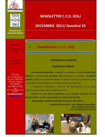 NEWSLETTER CCD DOLJ DECEMBRIE 2011 - Casa Corpului ...