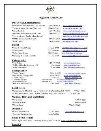 Preferred Vendor List - Black Gold Golf Club