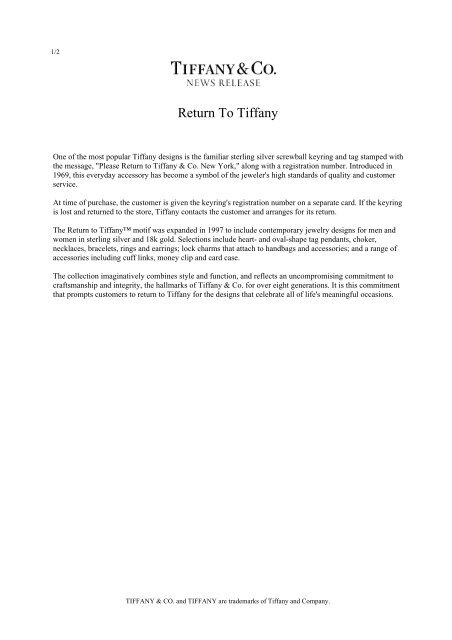 tiffany and co press release
