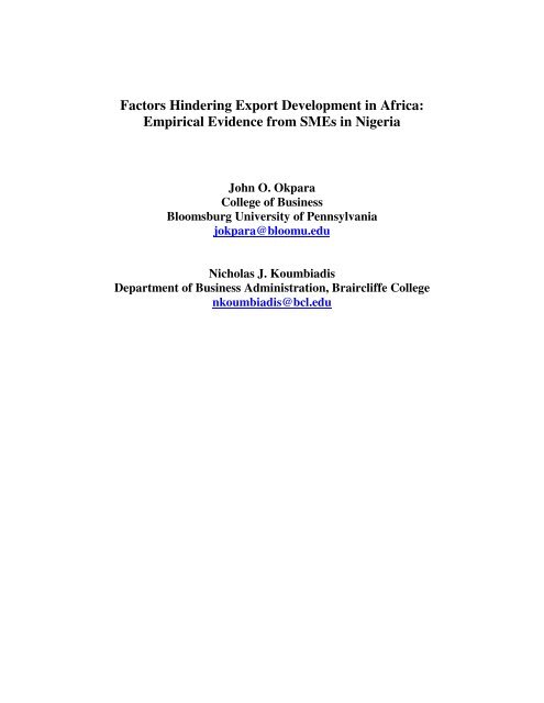 Factors Hindering Export Development in Africa: Empirical Evidence ...