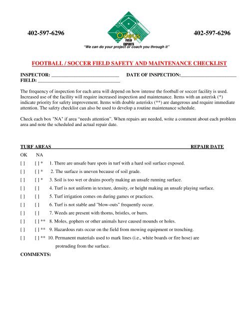 Football/Soccer Field Safety Checklist