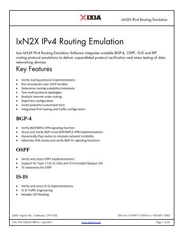 IxN2X IPv4 Routing Emulation - Ixia