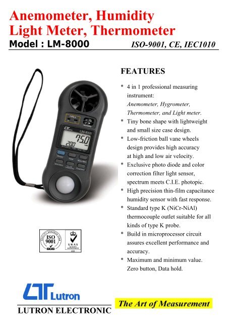 Anemometer, Humidity Light Meter, Thermometer Model : LM-8000 ...