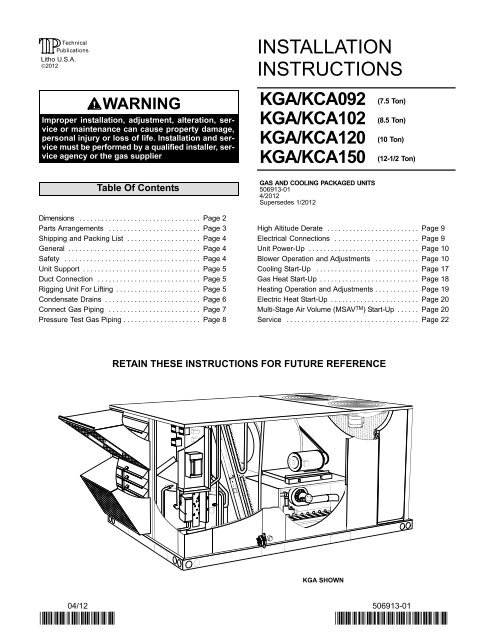 K-Series (7.5-12.5 KGA) Installation Instructions - Allied Commercial