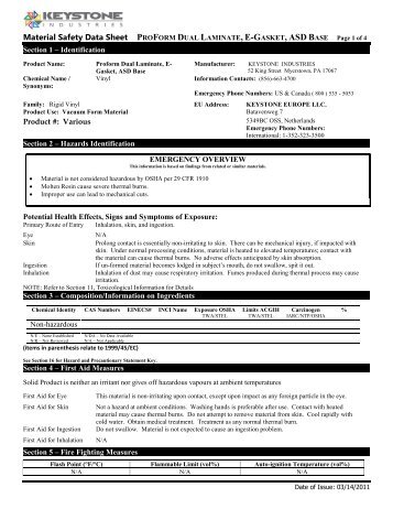 Proform Dual Laminate, E-Gasket, ASD Base - MSDS.pdf - Keystone ...