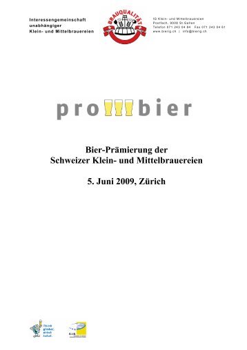 Bier-Prämierung der Schweizer Klein- und Mittelbrauereien 5. Juni ...