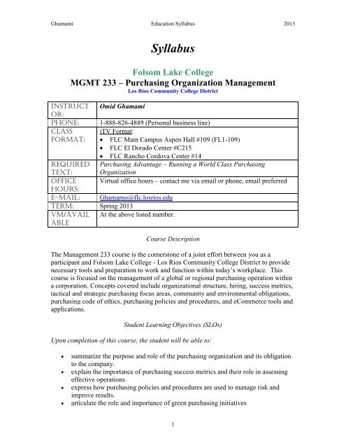 Syllabus - Folsom Lake College - Los Rios Community College District