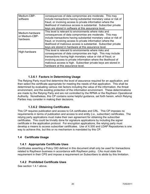 Raytheon Company Public Key Infrastructure (PKI) Certificate Policy