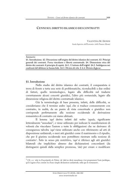 Donini - Cenni sul diritto islamico dei contratti - iura orientalia