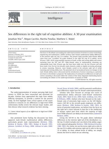 Sex differences in the right tail of cognitive abilities: A ... - Duke TIP