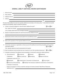 General Liability Additional Insured Questionnaire