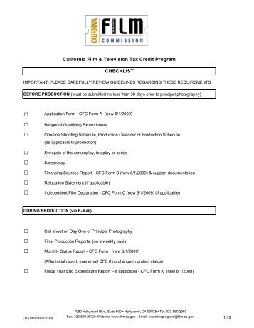 Checklist - California Film Commission