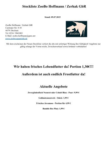 Stockliste ZooBo 09.07.2015