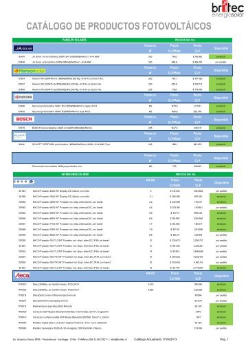 CATÃLOGO DE PRODUCTOS FOTOVOLTÃICOS - Britec