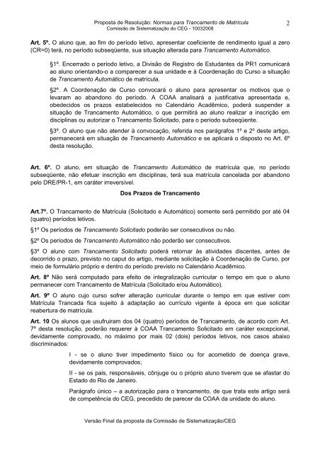 Trancamento de MatrÃ­cula 03/2008 - Escola de QuÃ­mica / UFRJ