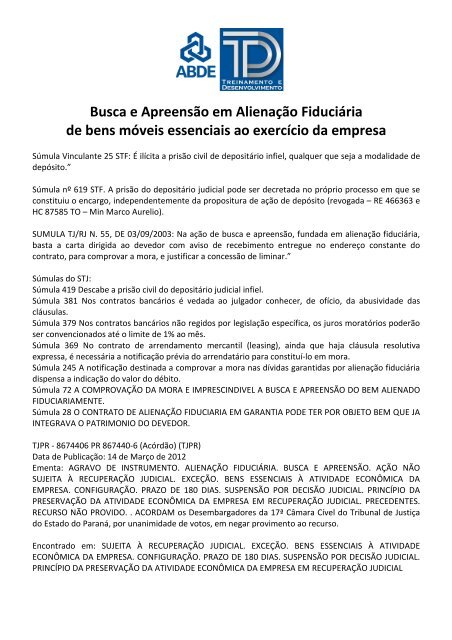 Busca e Apreensão em Alienação Fiduciária de bens móveis ... - Abde