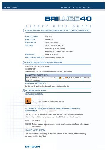 Brilube 40 MSDS - Bridon
