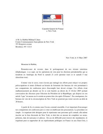 Consulat General de France a New York A M. Le ... - Hassidout