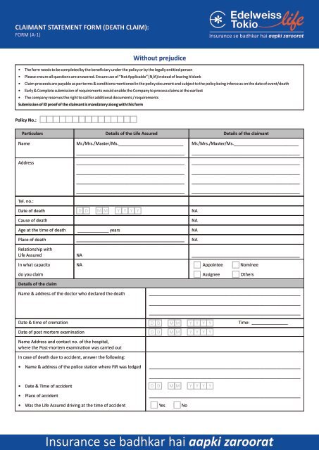 Download Form - Edelweiss Tokio Life Insurance