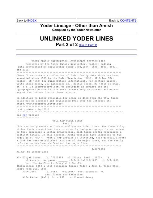 Yoder Family Information Cyberspace Edition 2002