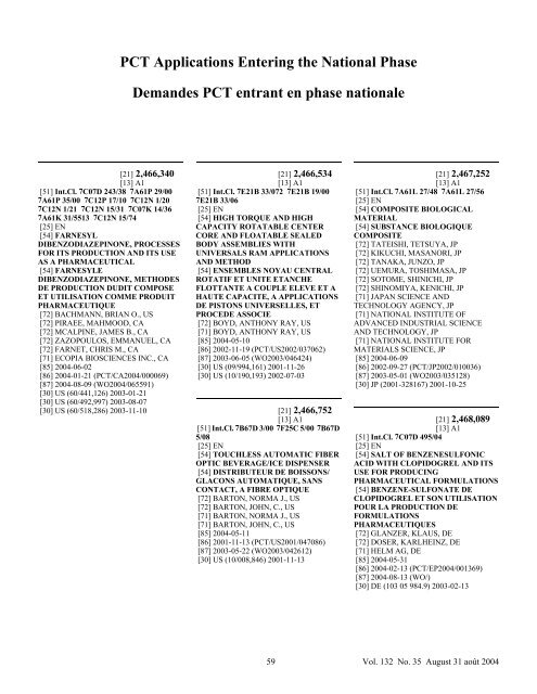 PCT Applications Entering the National Phase ... - Industrie Canada