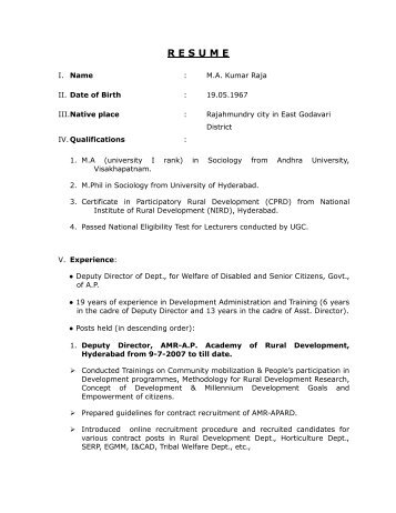 resume - Andhra Pradesh Academy of Rural Development(APARD)
