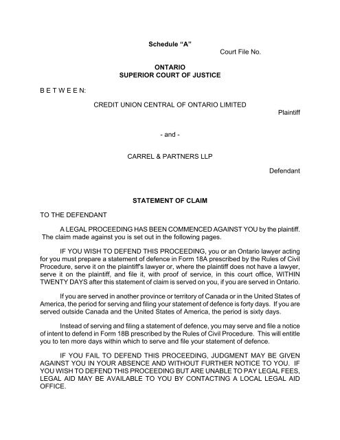 Statement of Claim - Gowlings