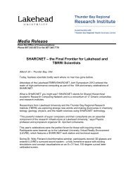 SHARCNET: The Final Frontier for Lakehead and TBRRI Scientists